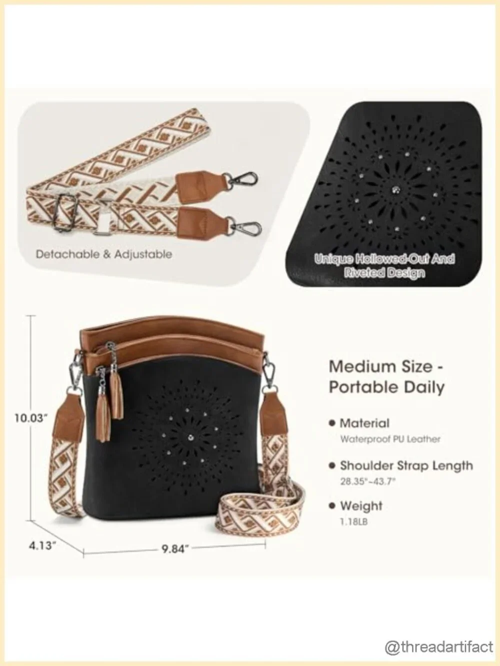 Medium Faux Leather Crossbody Bag with Guitar Strap
